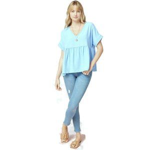 Entro Textured Babydoll Top, Blue